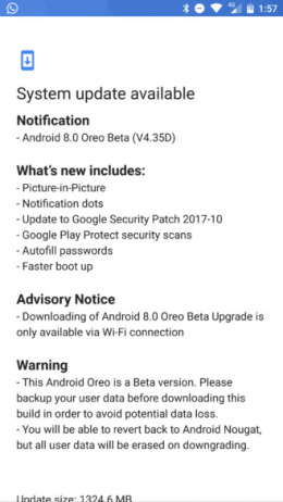 Nokia 8 Android 8.0 Oreo beta