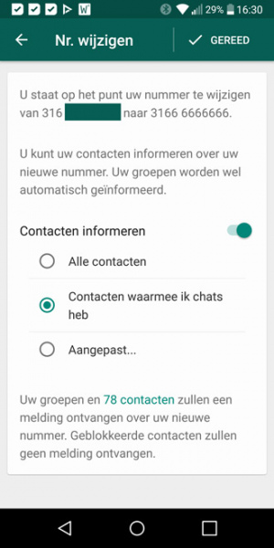 WhatsApp telefoonnummer wijzigen beta